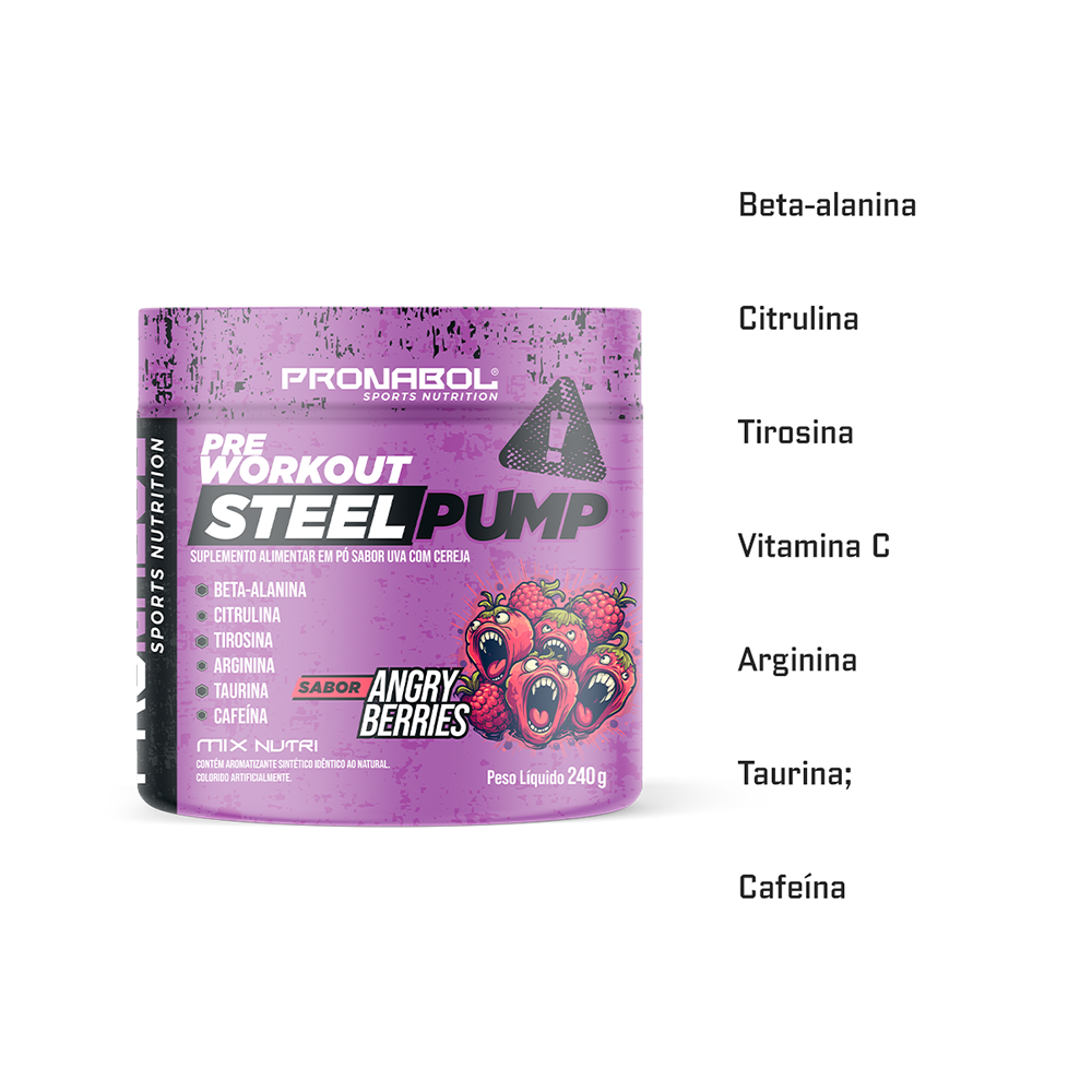 STEEL PUMP PRE-WORKOUT SABOR ANGRY BERRIES 240G - PRONABOL