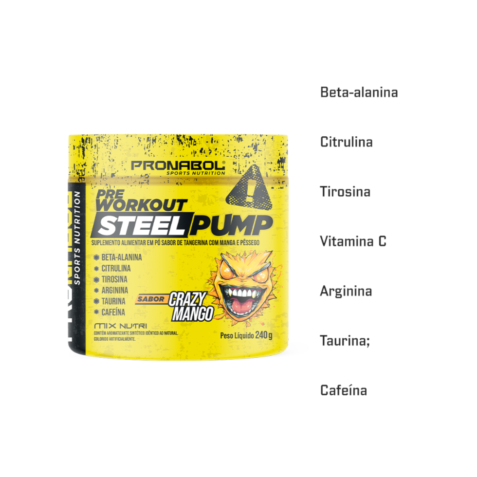 STEEL PUMP PRE-WORKOUT SABOR CRAZY MANGO 240G - PRONABOL